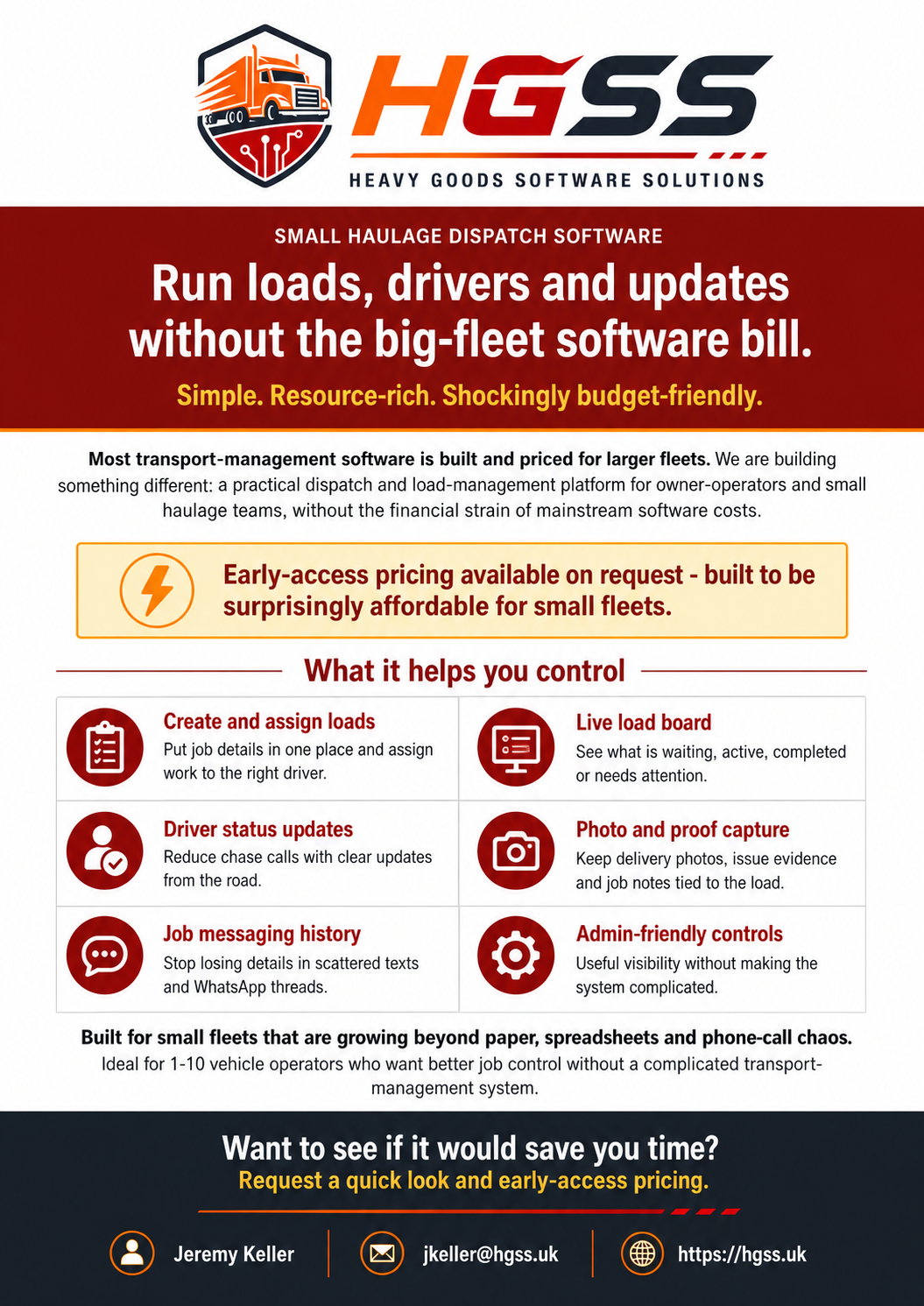 HGSS small haulage dispatch software leaflet